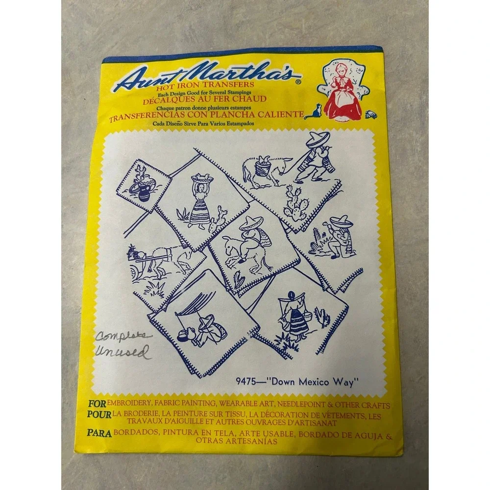 Aunt Marthas Vintage Transfers Lot of 2 #9475 Mexican Motif #3553 Colonial Girls